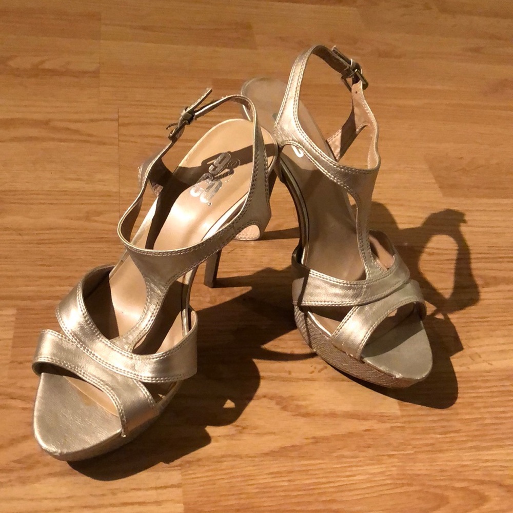 Gold open toe heels